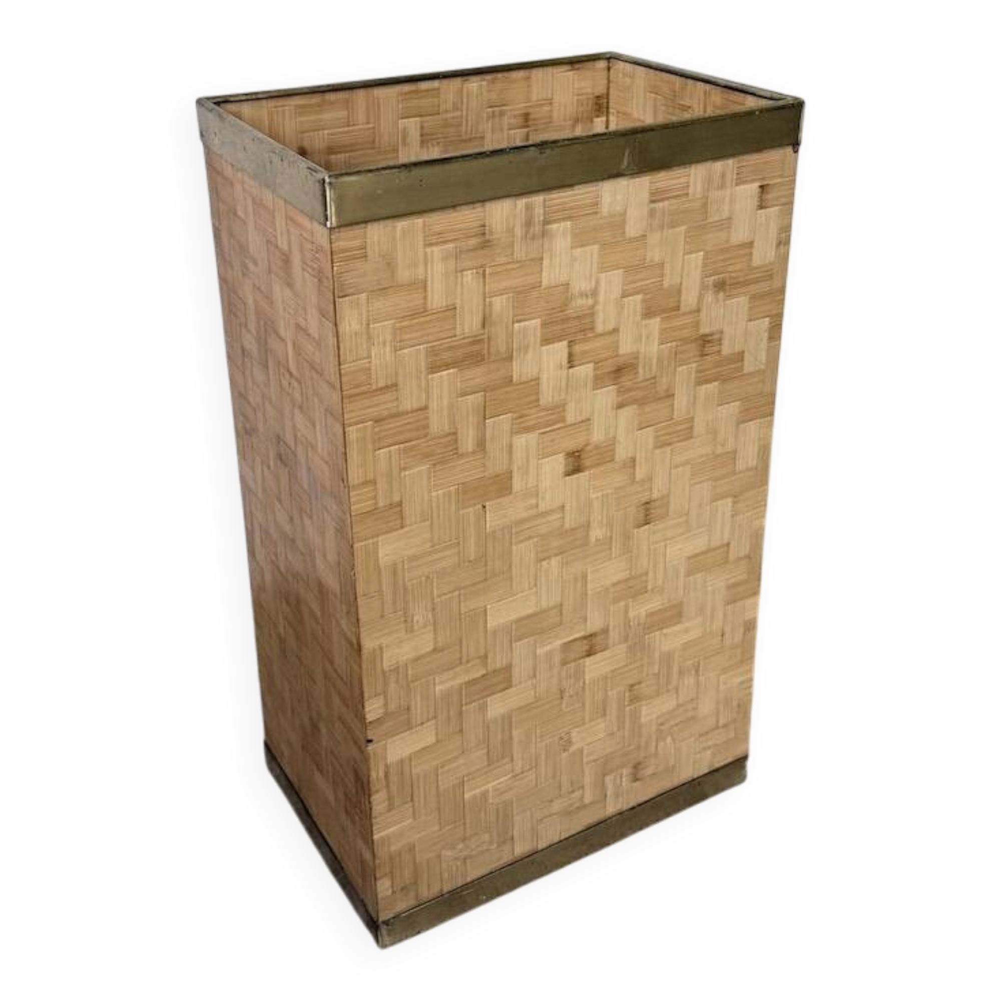 Woven wicker umbrella stand and brass Metal Linea Nova 1960