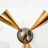 Paire d'appliques triple en laiton doré et verre 1950