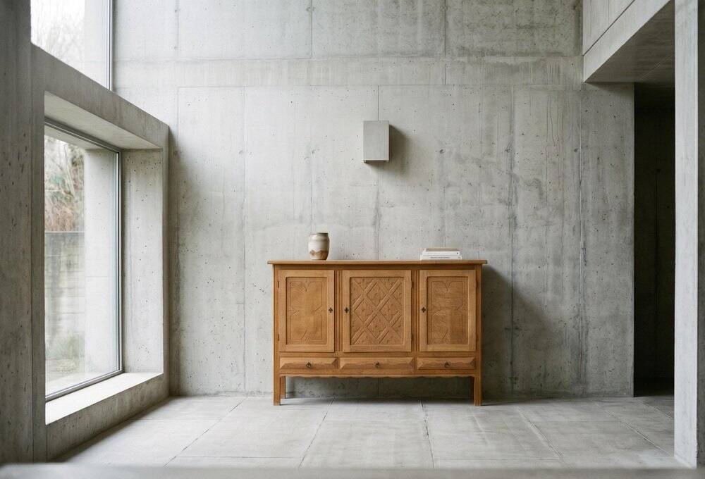 Brutalist Oak Sideboard attributed to Henning Kjærnulf, Denmark, 1960s
