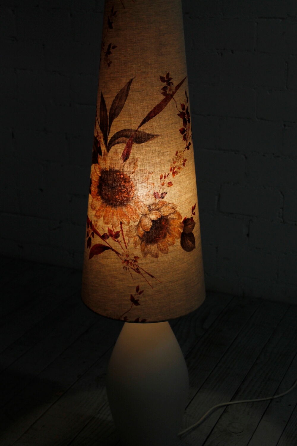 Glass floor lamp with floral shade, 1960s