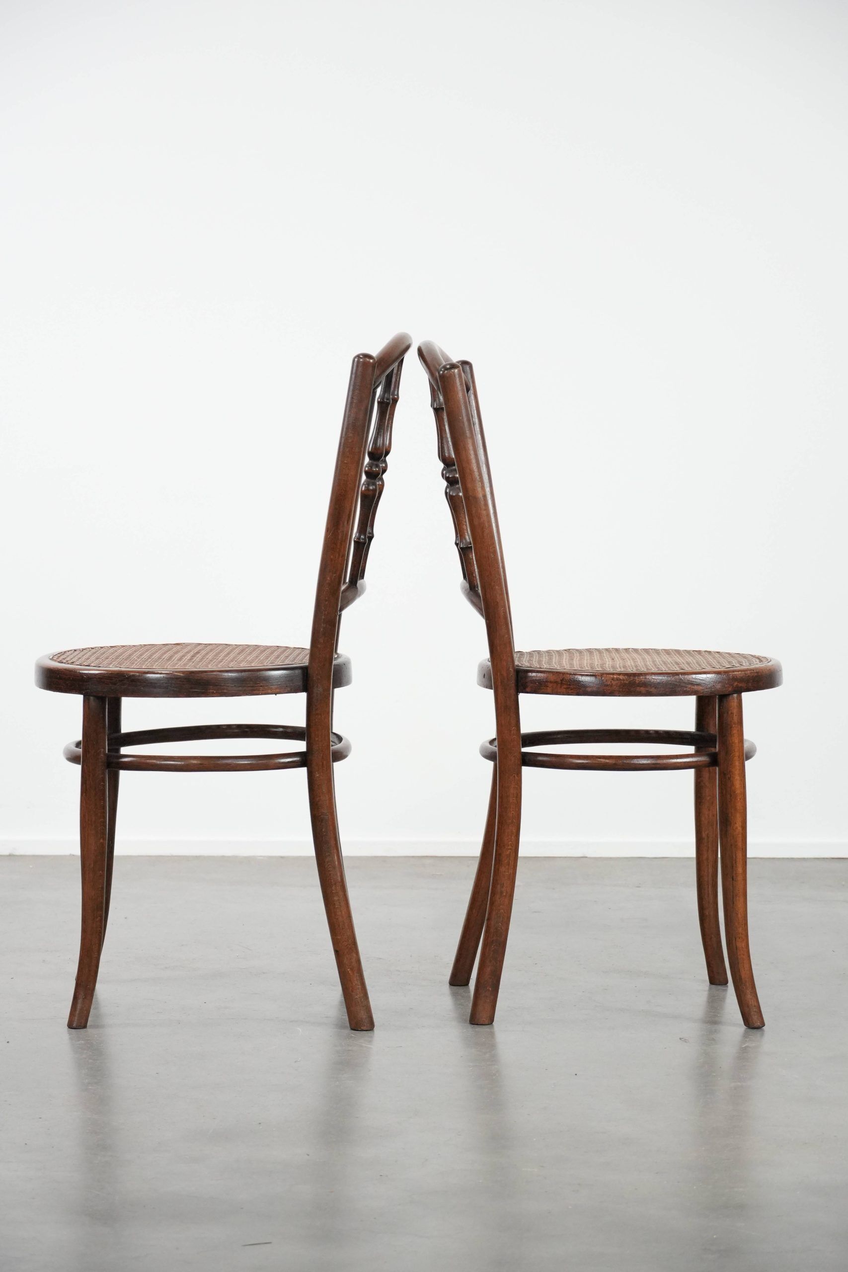 Beautiful set of 6 wooden vintage bistro chairs by Jacob & Josef Kohn Wien with cane seat