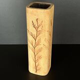Stoneware vase with herbarium decoration by Raymonde Leduc, Vallauris, 1960s
