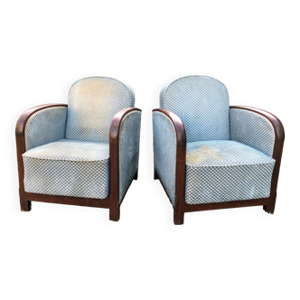 Duo of vintage club armchairs