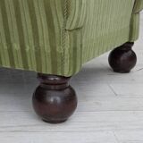 1950s, Danish relax armchair, green furniture velour fabric, ash wood legs.