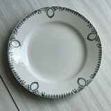 6 earthenware dinner plates, green decor, St Amand Nord iron earth.