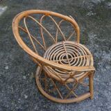 Small round rattan children's chair, vintage 70s
