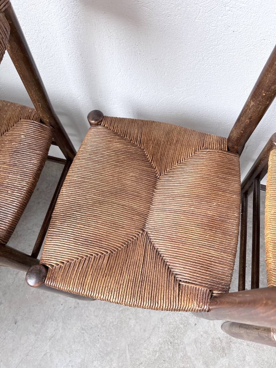 Set of 6 straw and oak Beauche chairs.
