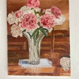 Old painting, still life bouquet oil on canvas