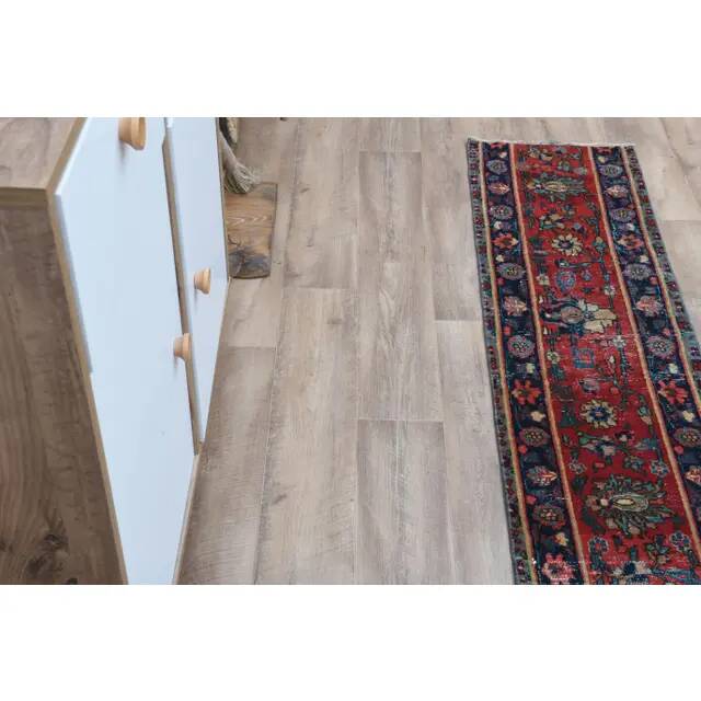 Tapis couloir fait main en laine et coton Oushak turc des années 1970, 44x251.