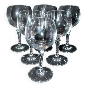 Série de 6 verres à vin en cristal - verre ballon décor drapé moulé vintage H 15.5cm