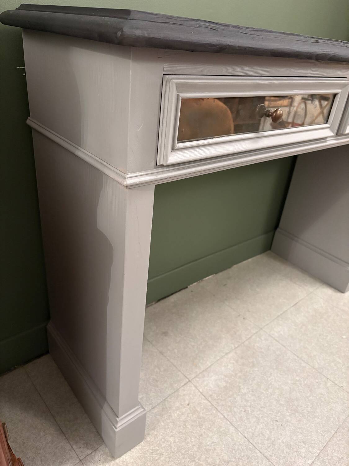 Superb matte black console with a natural top.