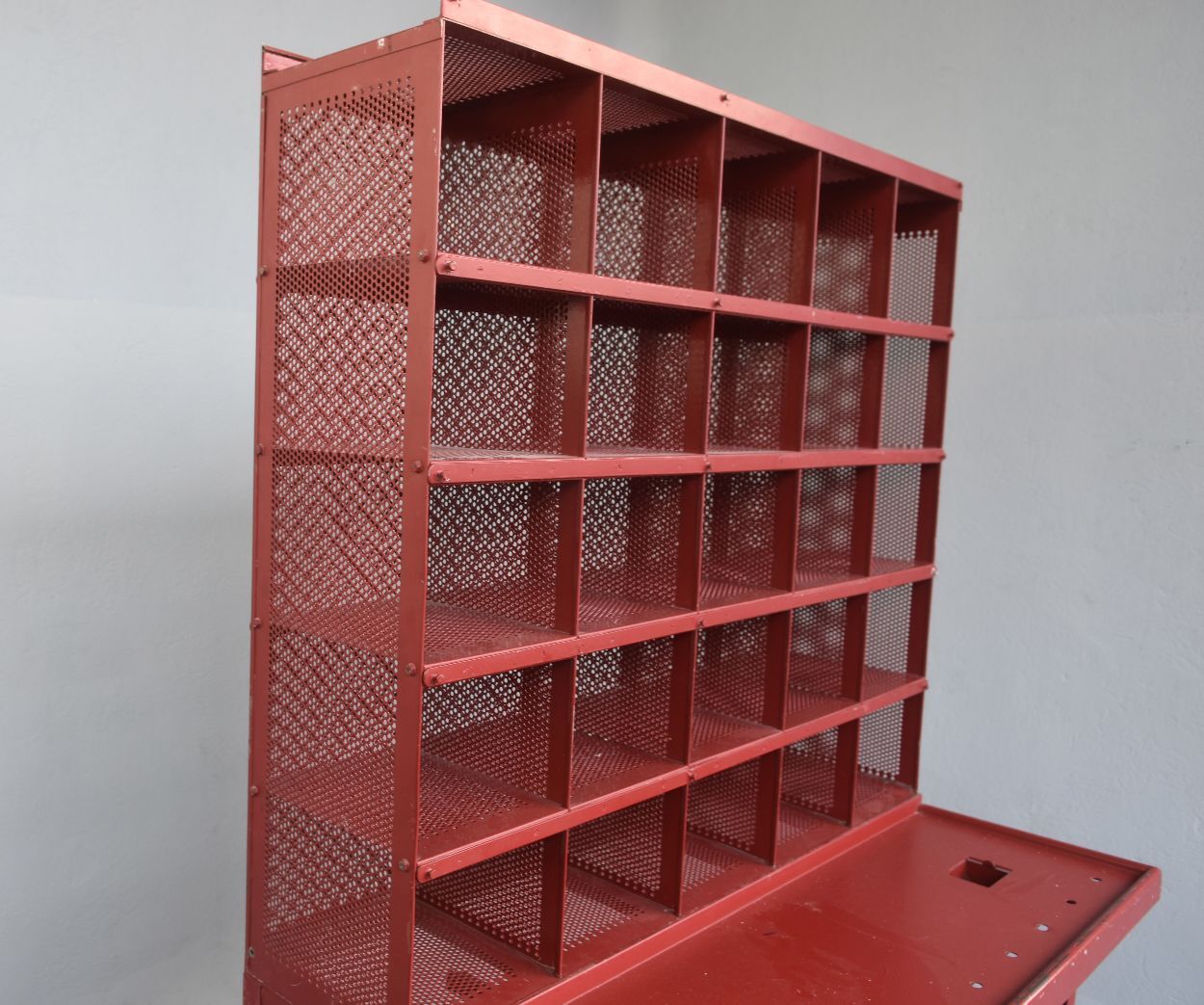 Red Tolix industrial style postal sorting locker