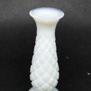 Latticino mid-century modern vase, white glass, Ząbkowice, Poland, 1970s