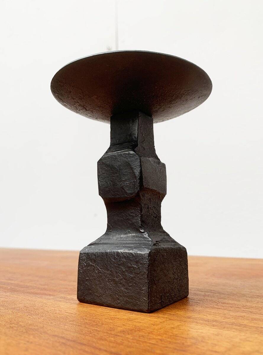Brutalist wrought iron candlestick from the mid-century.