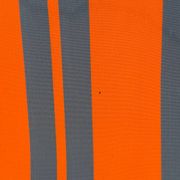 Vintage deck chair with orange and grey striped fabric, original patina.