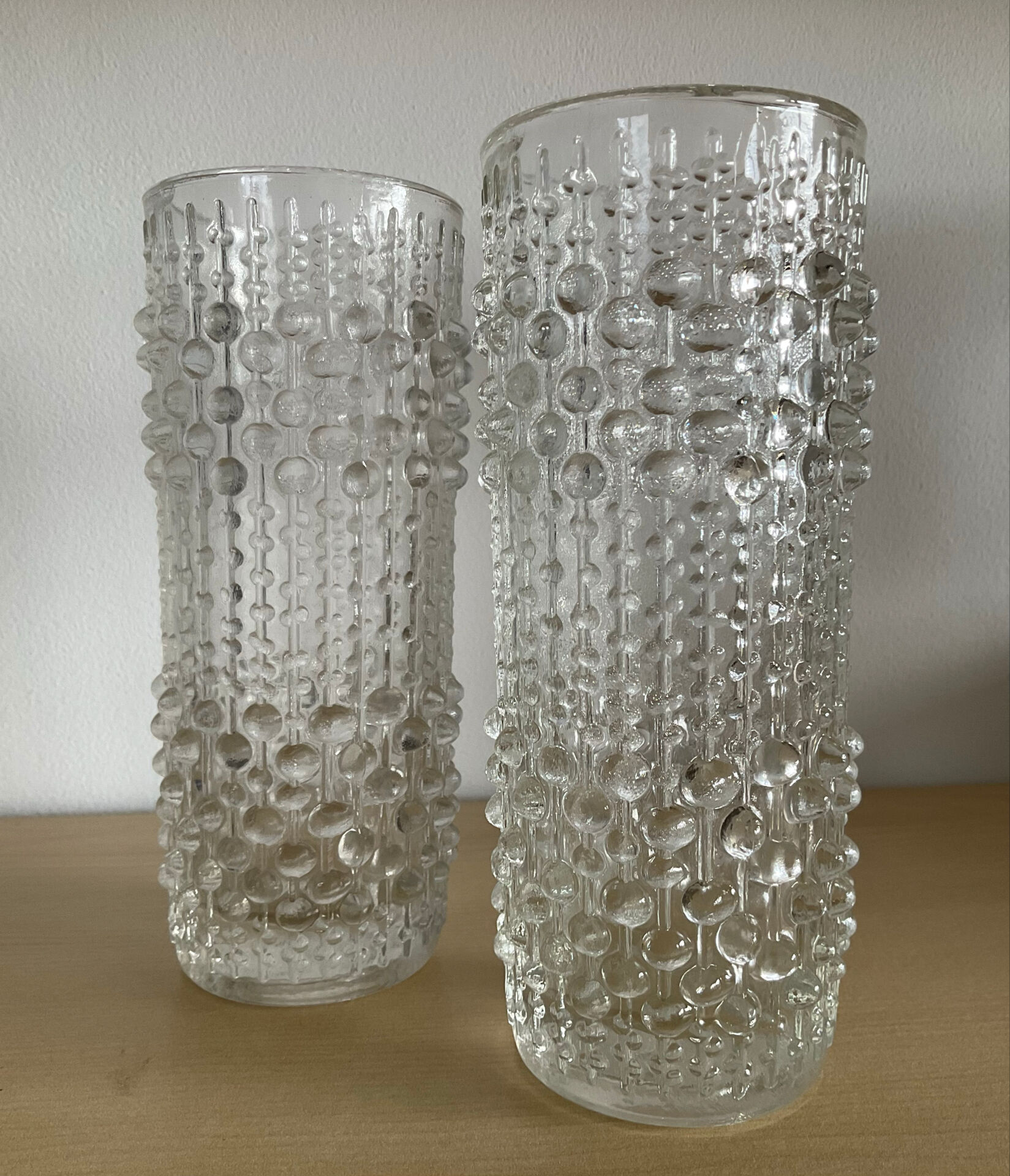 Pair of vintage Bubble roll vases in moulded glass