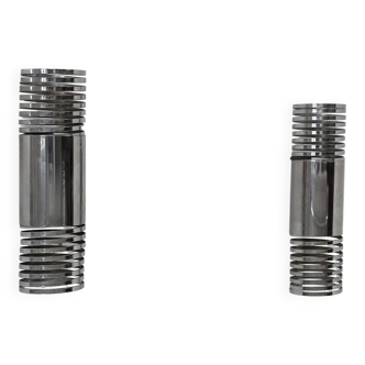 Pair of vintage chrome metal wall lights, France, 1970.