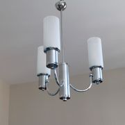 Chandelier in aluminum and chrome metal tulip white striated glass 1970 seventies