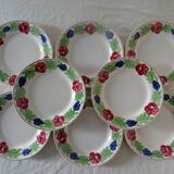 8 old flat plates faience Niderviller decoration flowers blue, red