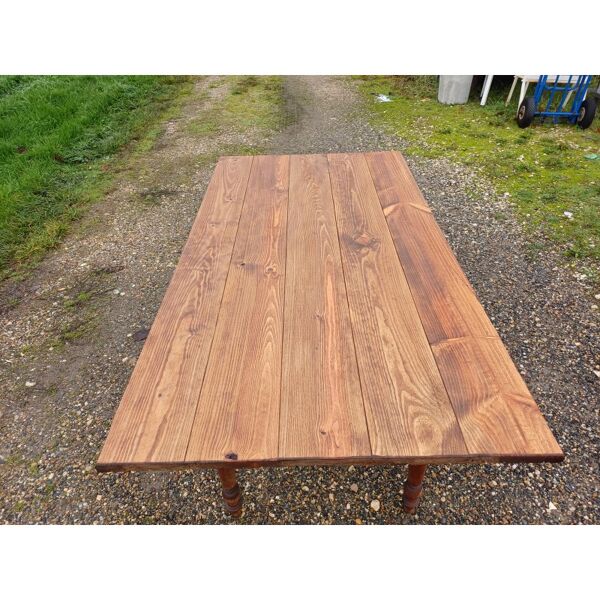 Table de ferme campagnarde en pin et noyer, 1 tiroir