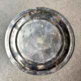 Round silver-plated metal dish monogrammed "MR"