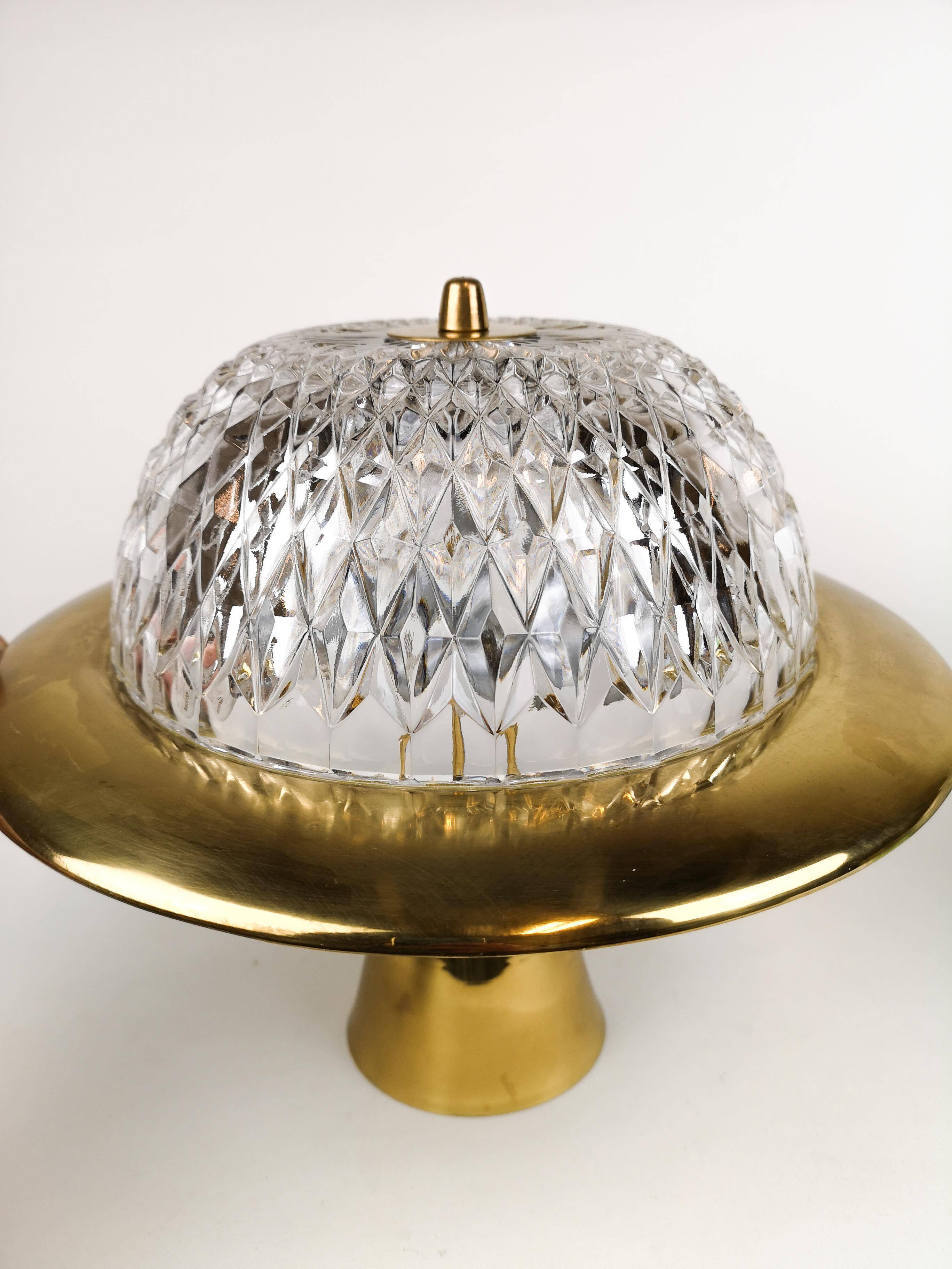 Brass and Crystal Ceiling Lamp from the 1960s by Tyringe for Orrefors, Sweden