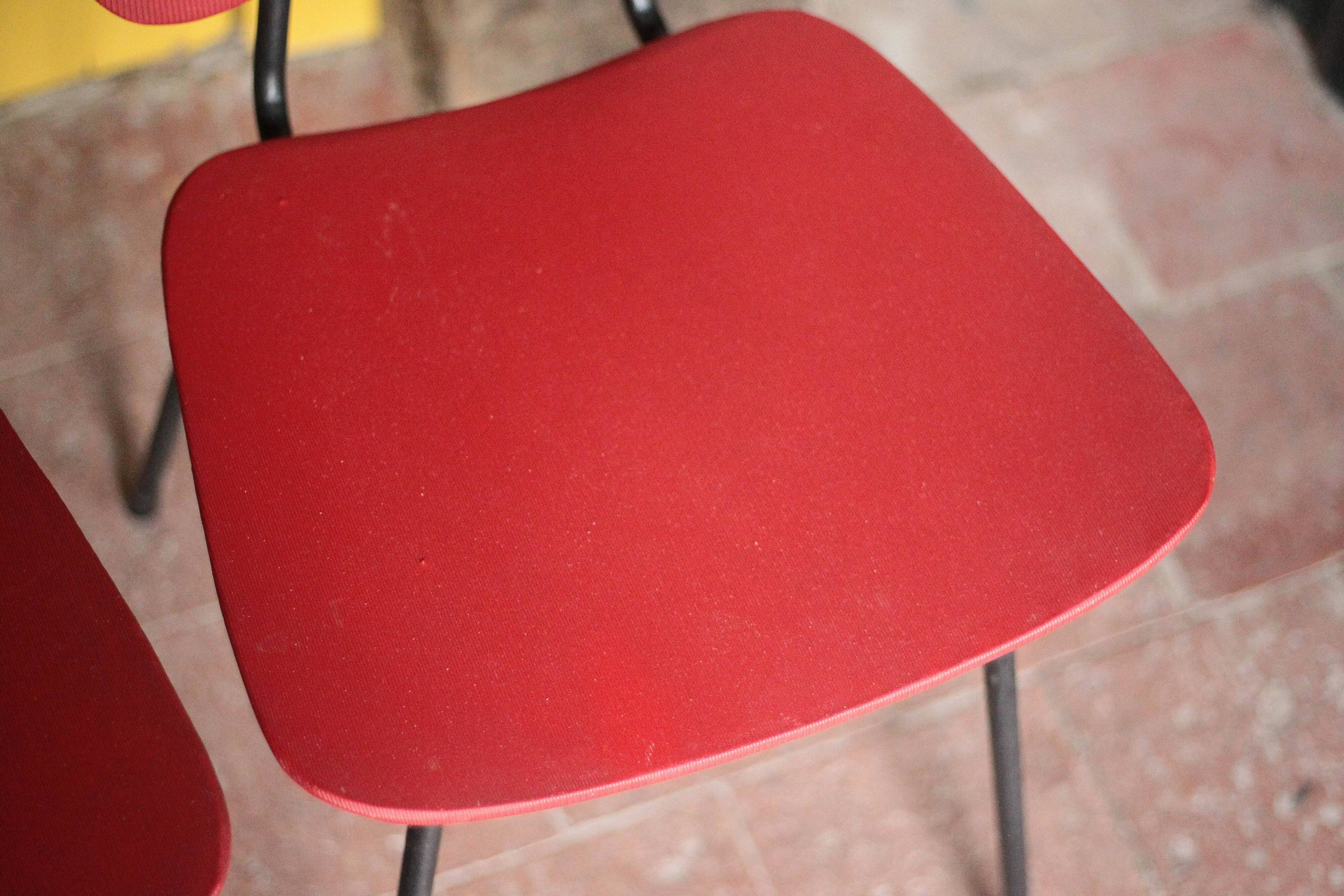 Pair of wooden and faux leather chairs from the 1950s, vintage chairs, retro.