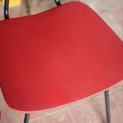 Pair of wooden and faux leather chairs from the 1950s, vintage chairs, retro.