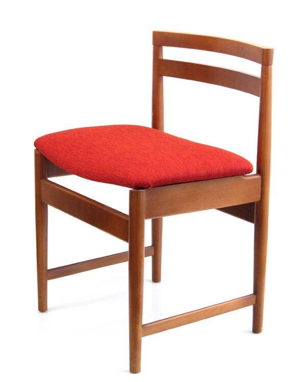 4 Danish Vintage Mid-Century Dining Chairs red upholstery