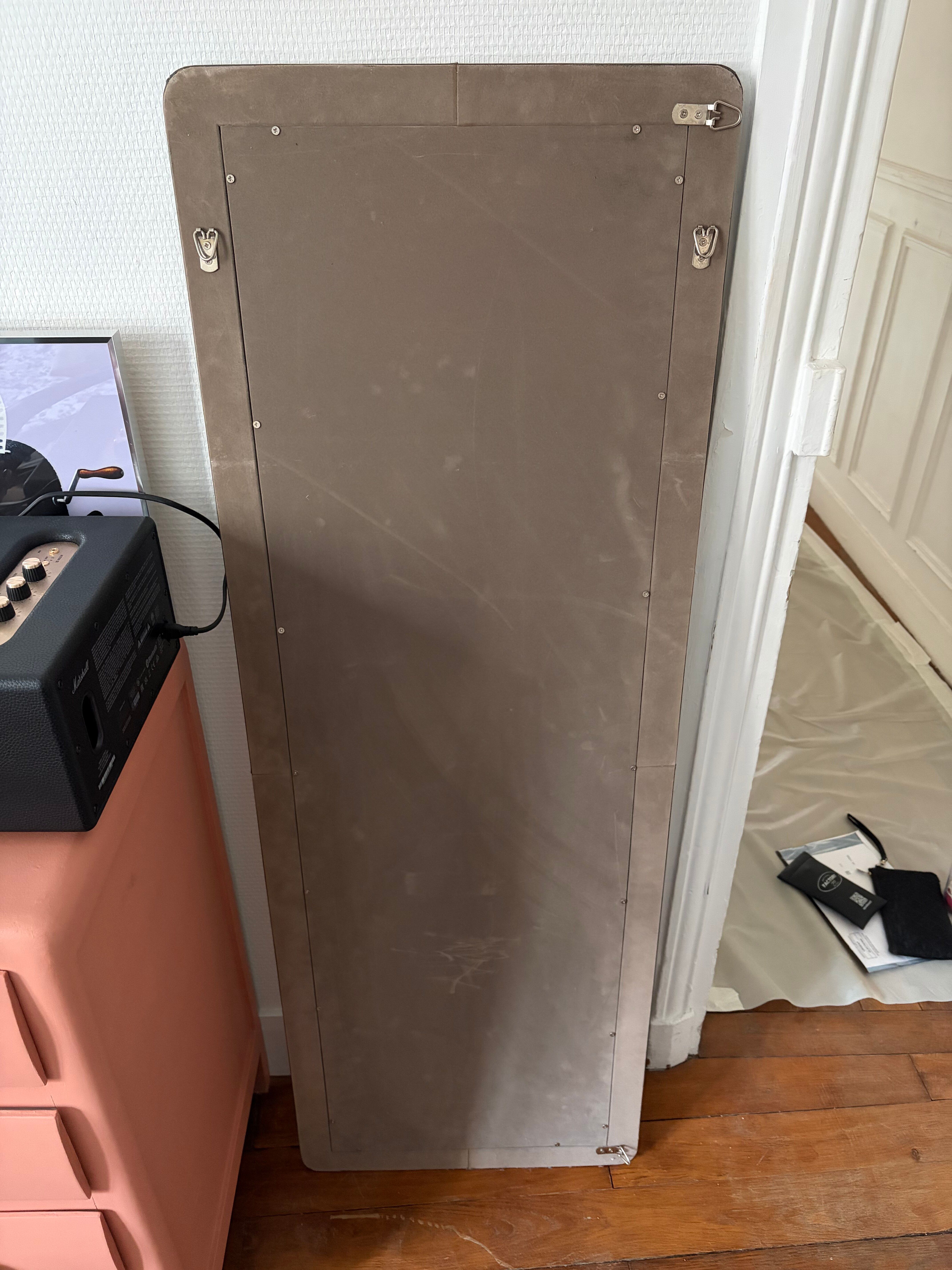 Large grey leather mirror