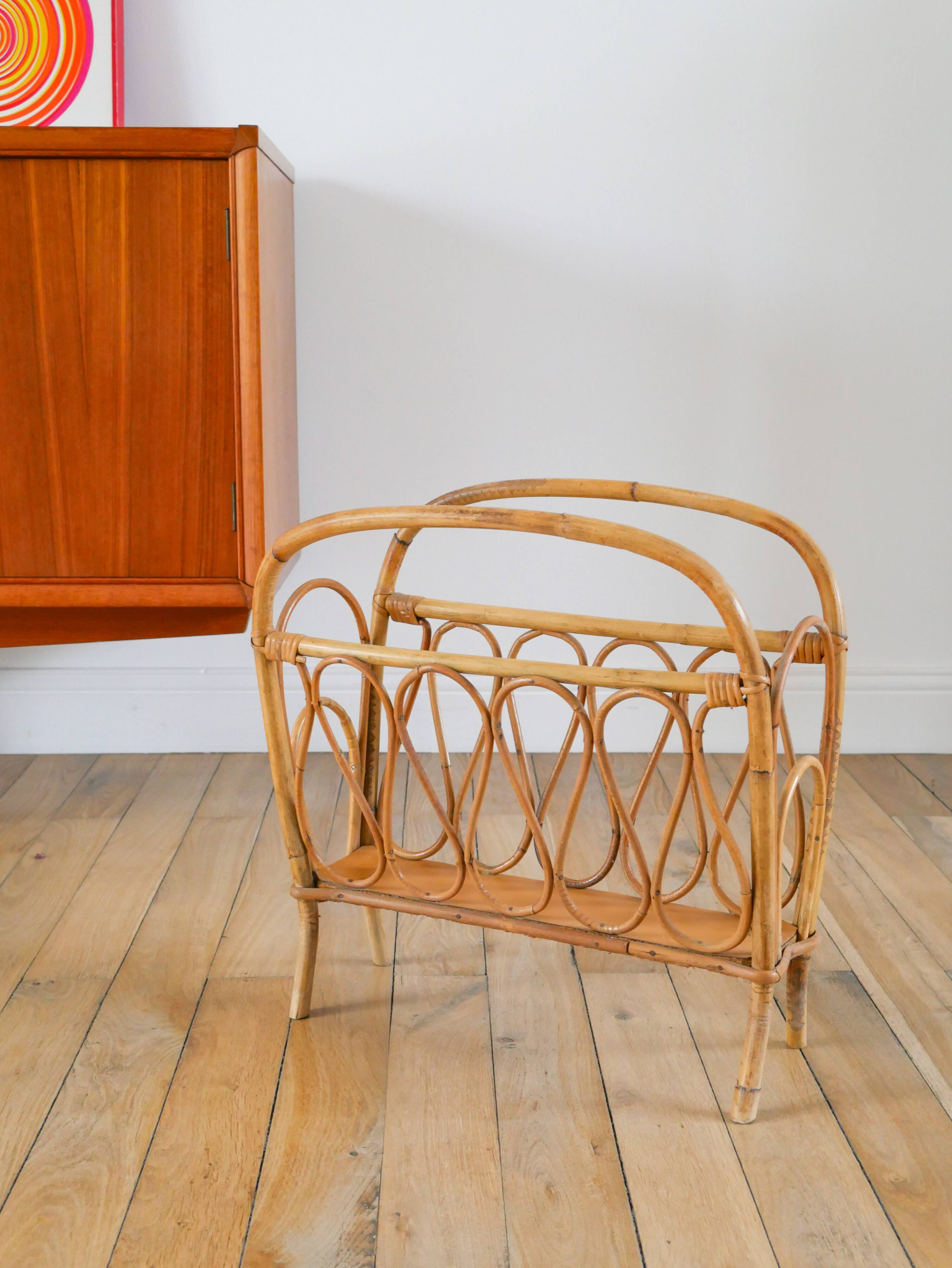 Bamboo/rattan magazine rack, 1960s
