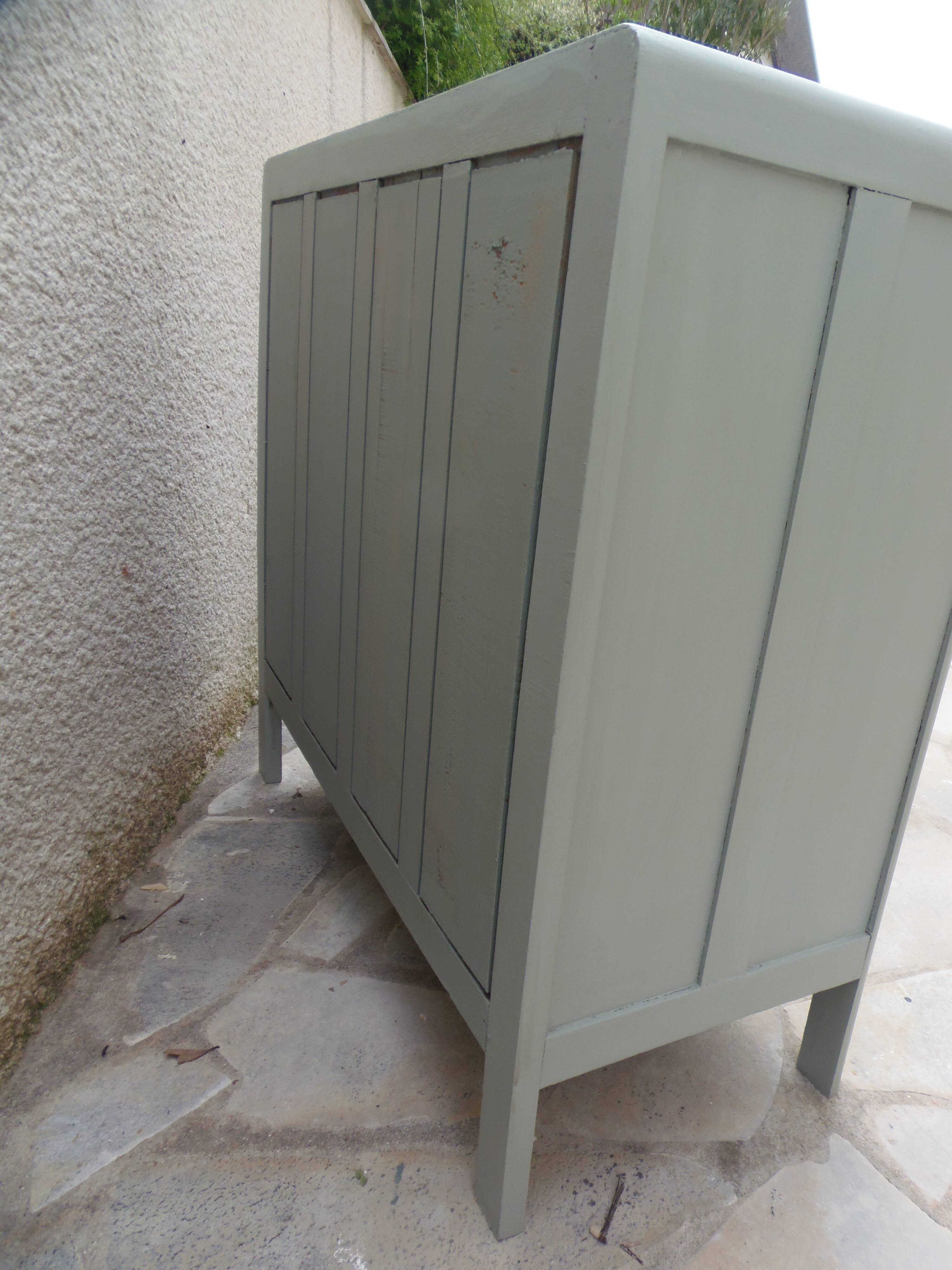 Vintage commode enhanced in grey-green.