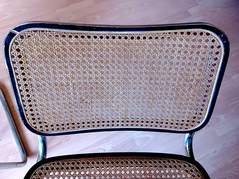 Pair of B32 Cesca chairs by Marcel Breuer, designed in 1987, stamped