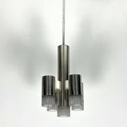 Sciolari geometric chrome and plexiglass 5 lights chandelier. Italy 1970s
