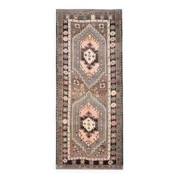 Tapis vintage turc Oushak fait main en laine et coton marron, années 1970