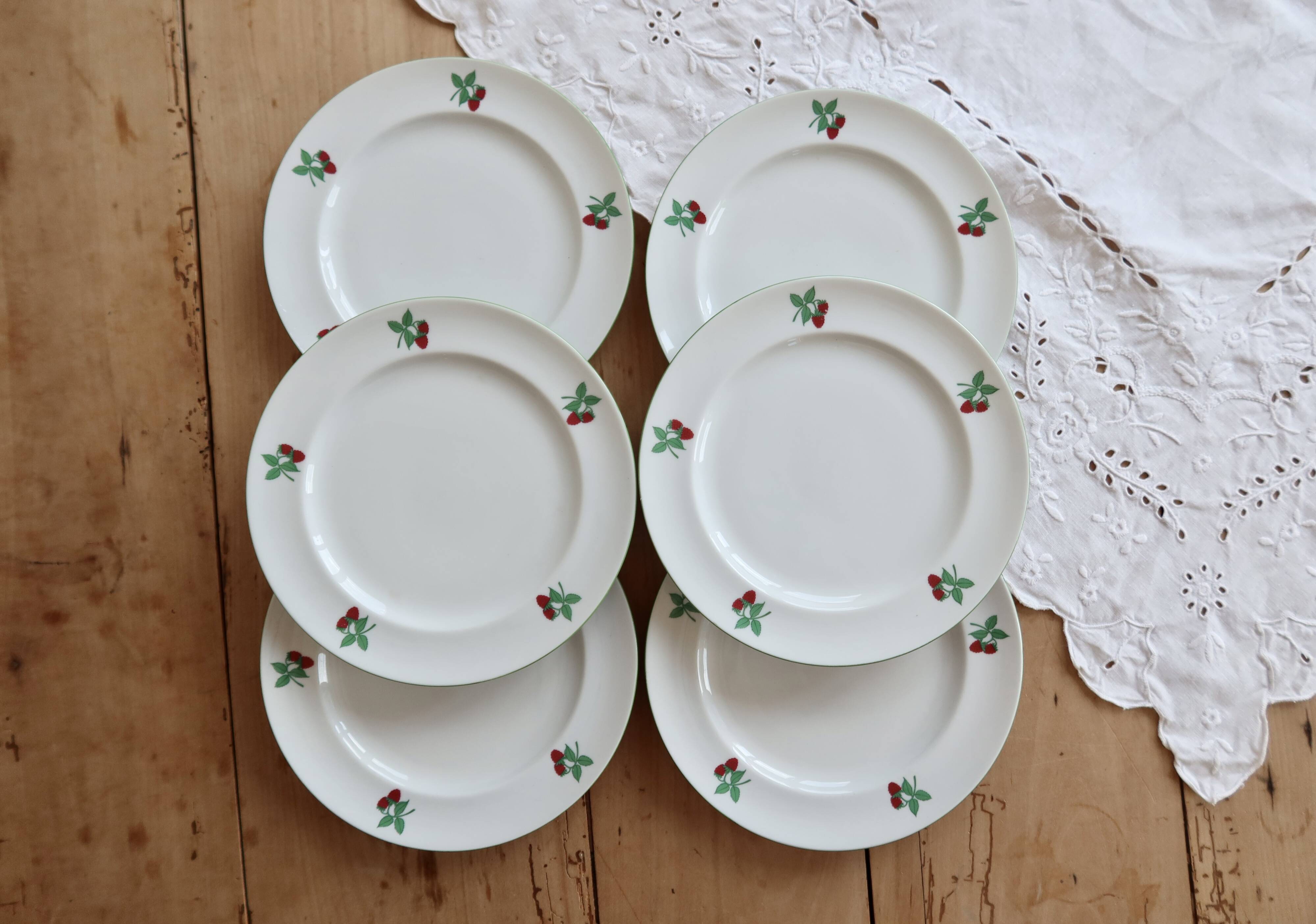 6 vintage dessert plates porcelain Table et Couleurs Raspberry model