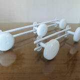 Wall coat rack in white lacquered metal 2 hooks 70s
