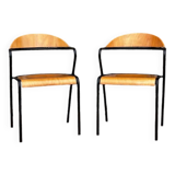 Pair of wooden and black metal chairs
