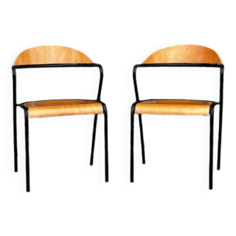 Paire de chaises bois et métal noir