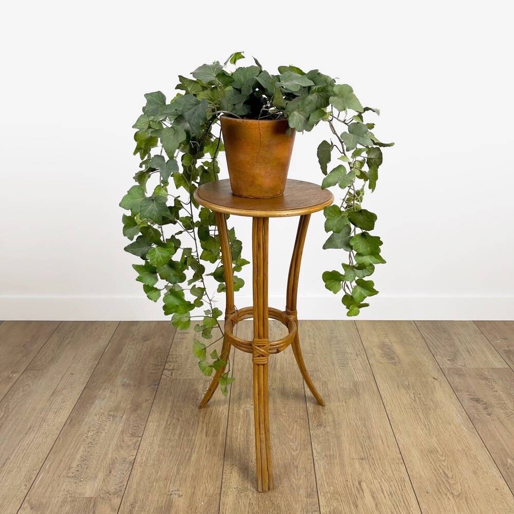 Mini rattan plant holder pedestal from the 60s