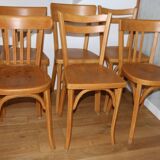 Set of 6 Baumann chairs, light beech, 1960