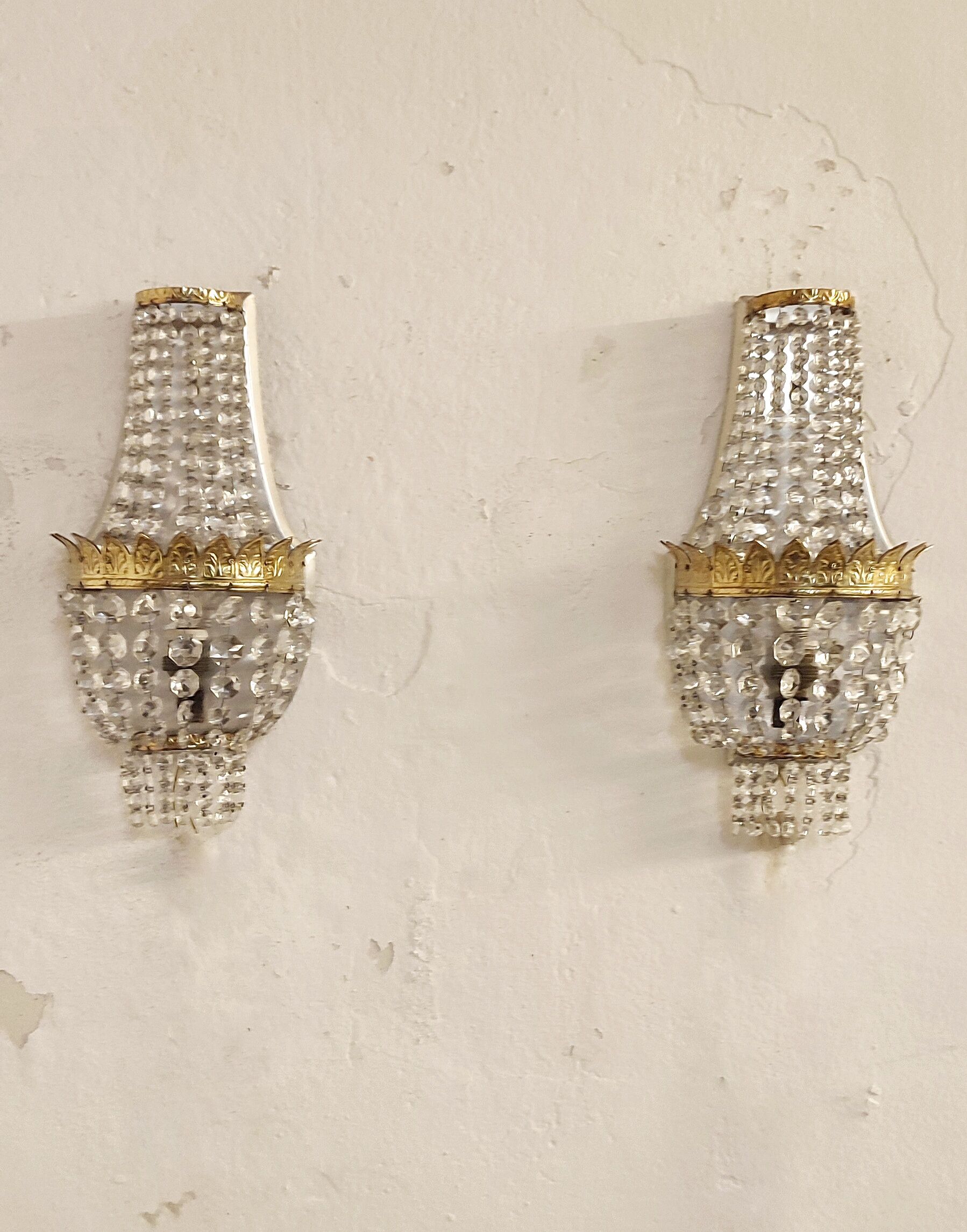 Classic crystal sconces. France 1950s.