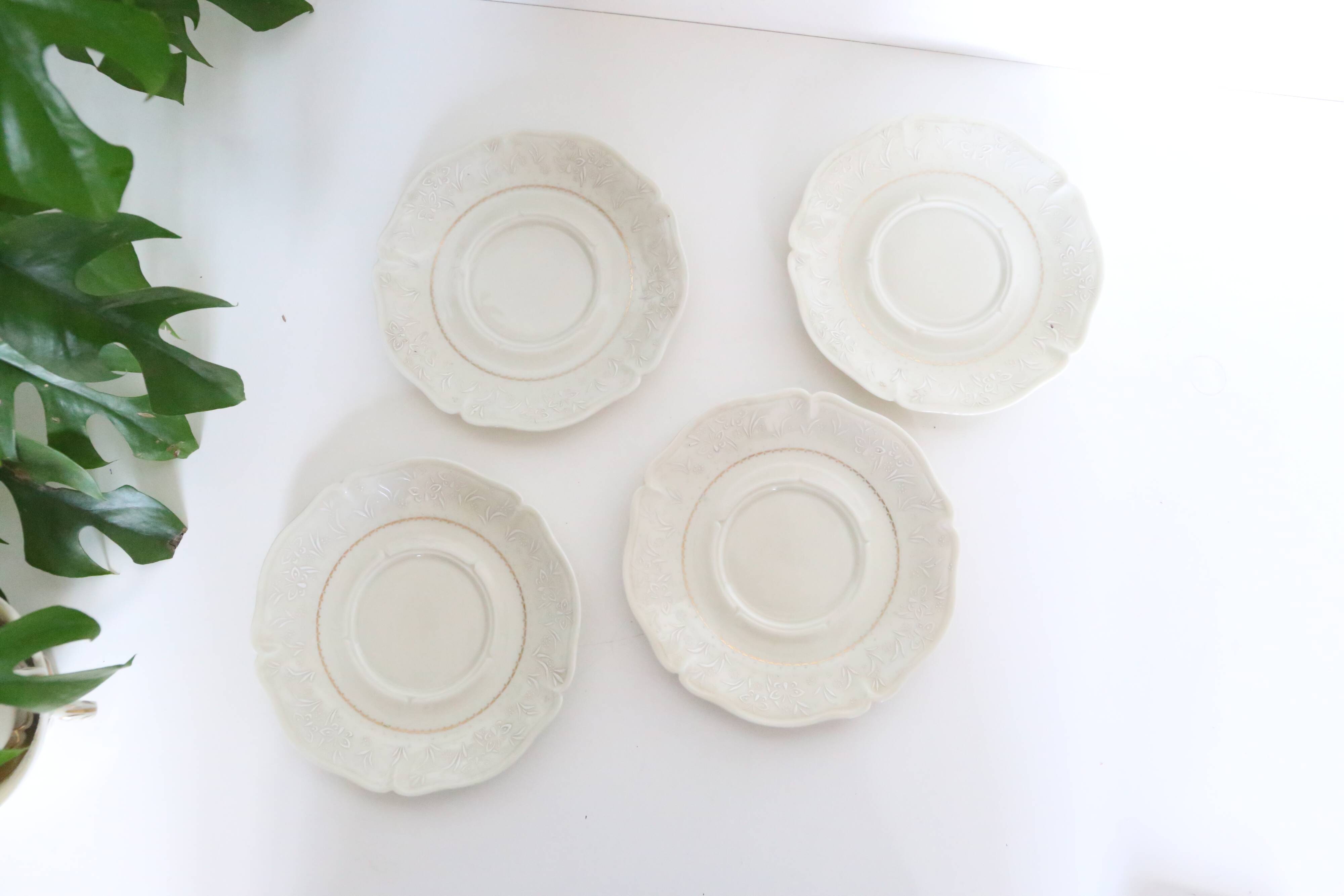 Set of 4 tea cups, porcelain Old Royal Factory of Limoges, Vintage