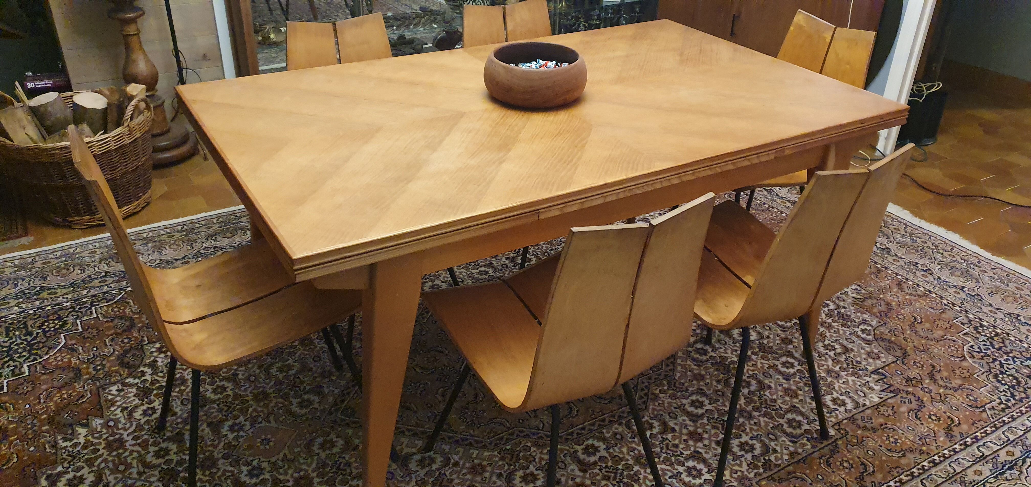 Teak table with compass feet, 1960s