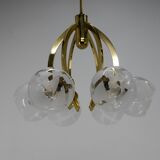 Lustre à 6 bras en laiton et verre, années 1980