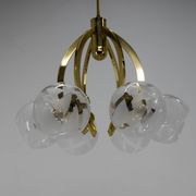 Lustre à 6 bras en laiton et verre, années 1980