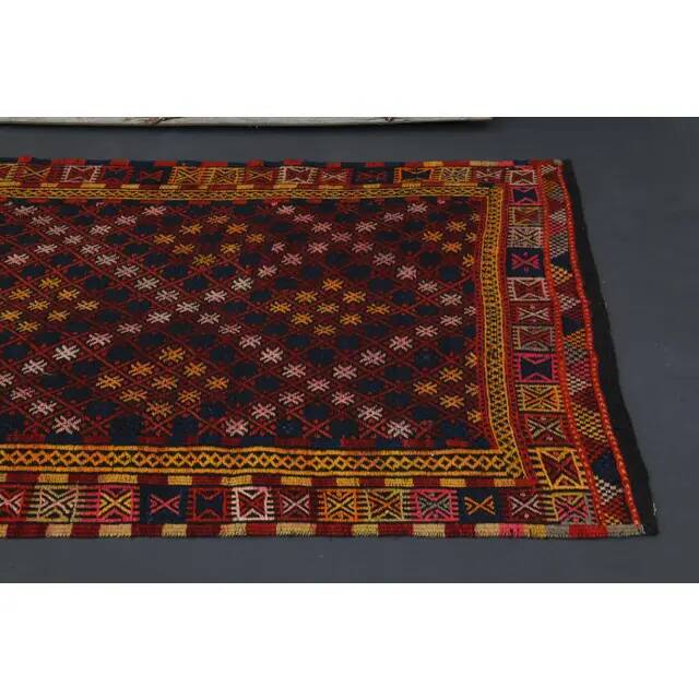 Vintage Turkish Oushak Handmade Wool Cotton Red Runner Rug 115x470