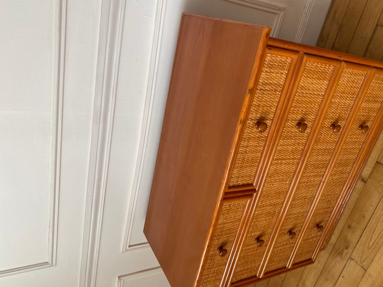 Chest of drawers in rattan and bamboo