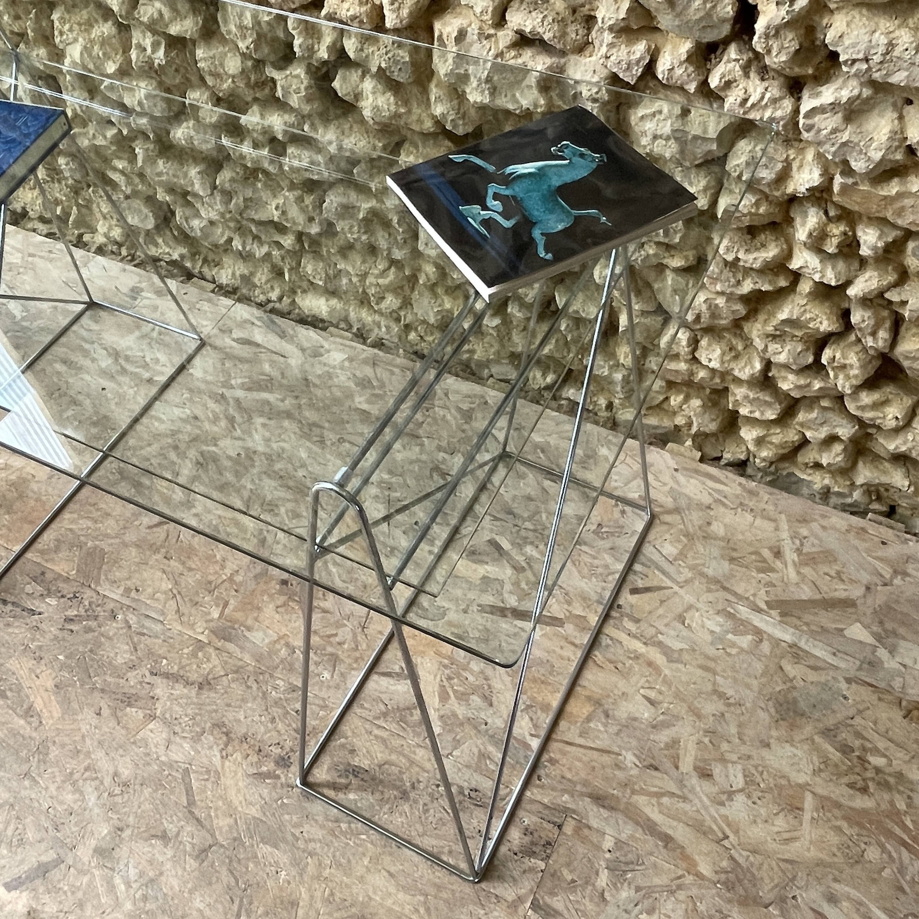Glass desk - chrome metal trestles