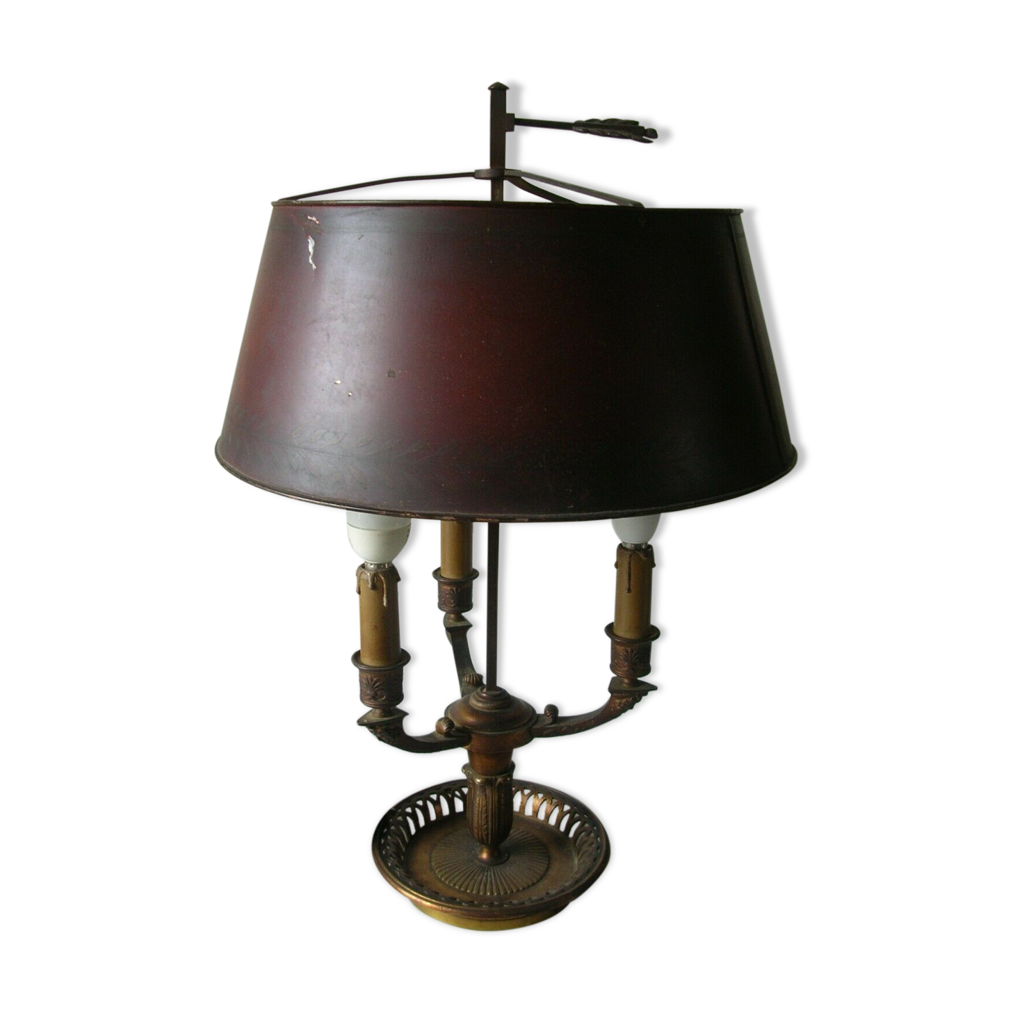 Empire hot water lamp 3 bronze lights and tin lampshade